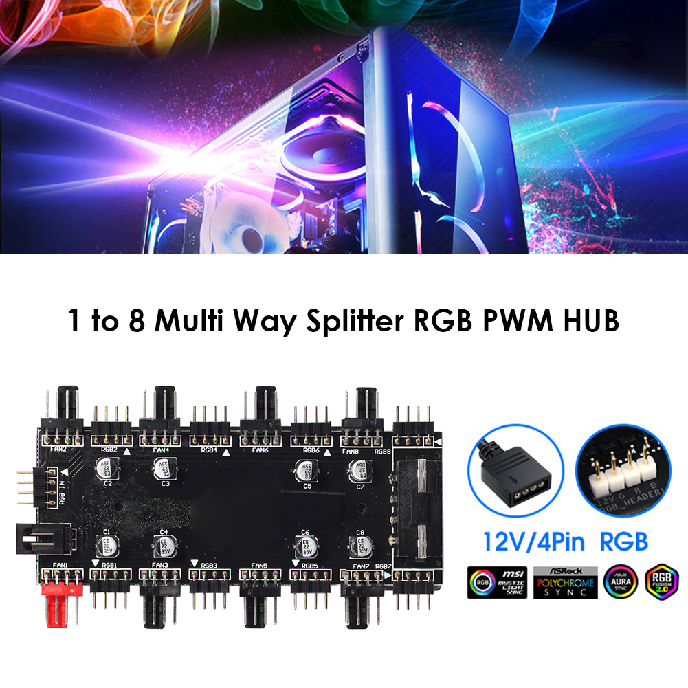 thumbnail image 3 of Divisor multidireccional de 1 a 8 RGB PWM HUB 12V/4 pines para placa base del ventilador (4D), 3 of 9