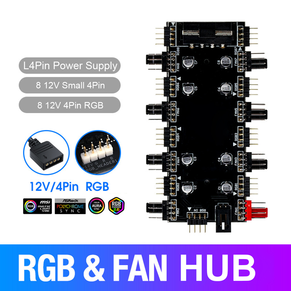 thumbnail image 4 of Divisor multidireccional de 1 a 8 RGB PWM HUB 12V/4 pines para placa base del ventilador (4D), 4 of 9