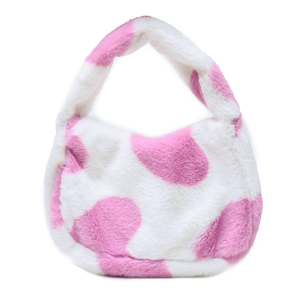 thumbnail image 2 of Bolso de hombro con flores de felpa para mujer bolsos de compras de tela cálida para otoño e invierno para mujer, 2 of 2